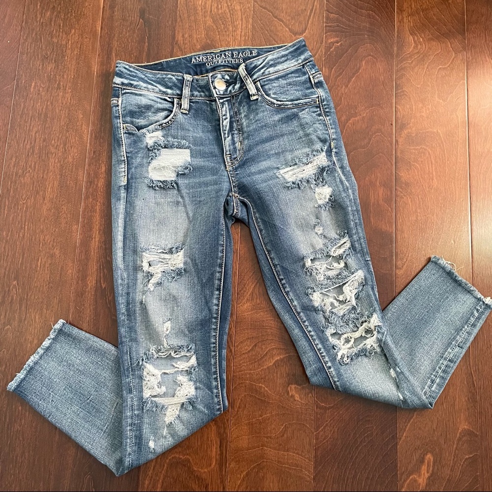 American Eagle Acid Wash Distressed Crop Jeans